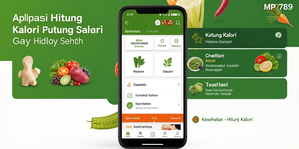 Antarmuka pengguna MVP789 yang menarik dan informatif untuk menghitung kalori.