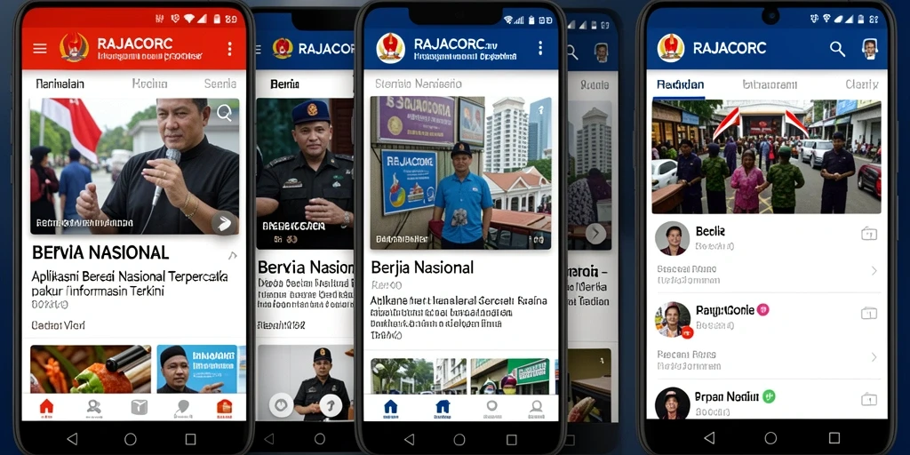 Antarmuka aplikasi RAJACORC menampilkan berita nasional terkini.