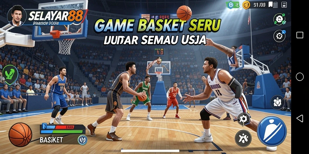 Antarmuka permainan <strong>SELAYAR88</strong> yang menampilkan aksi basket seru.