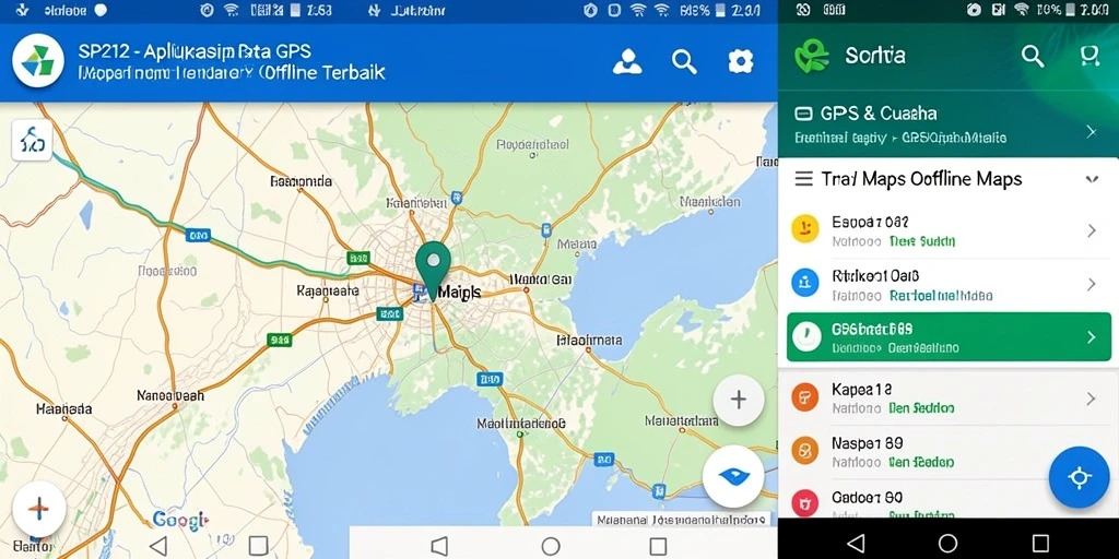 Antarmuka pengguna aplikasi GPS Offline Maps SP212 yang sederhana dan informatif.