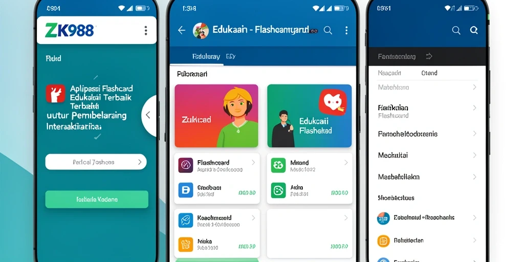 Antarmuka interaktif aplikasi ZK988 untuk belajar Flashcard.